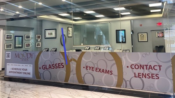 Photo of the front windows of Moody Eyes Downtown Indianapolis office